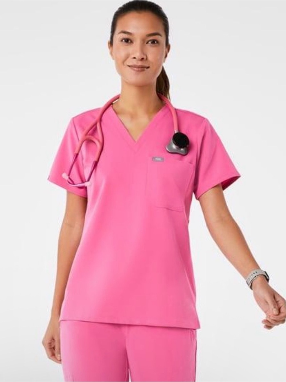 FIGS Scrub Top Hot Pink NWT SMALL